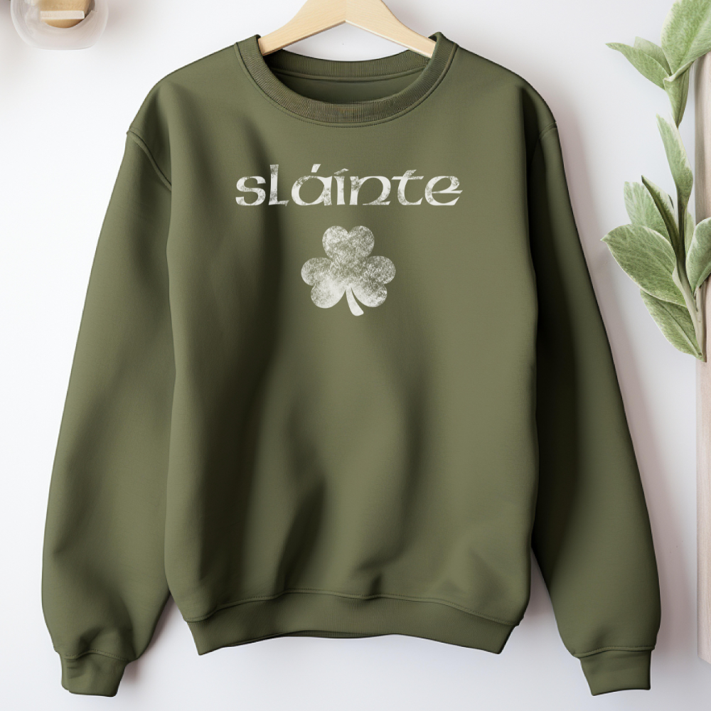 Slainte Shamrock Distressed Font Sweatshirt