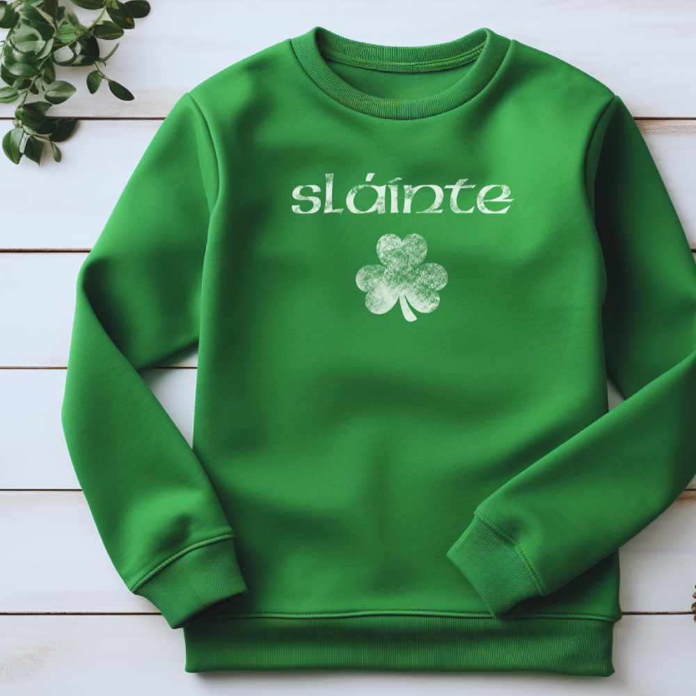 Slainte Shamrock Distressed Font Sweatshirt