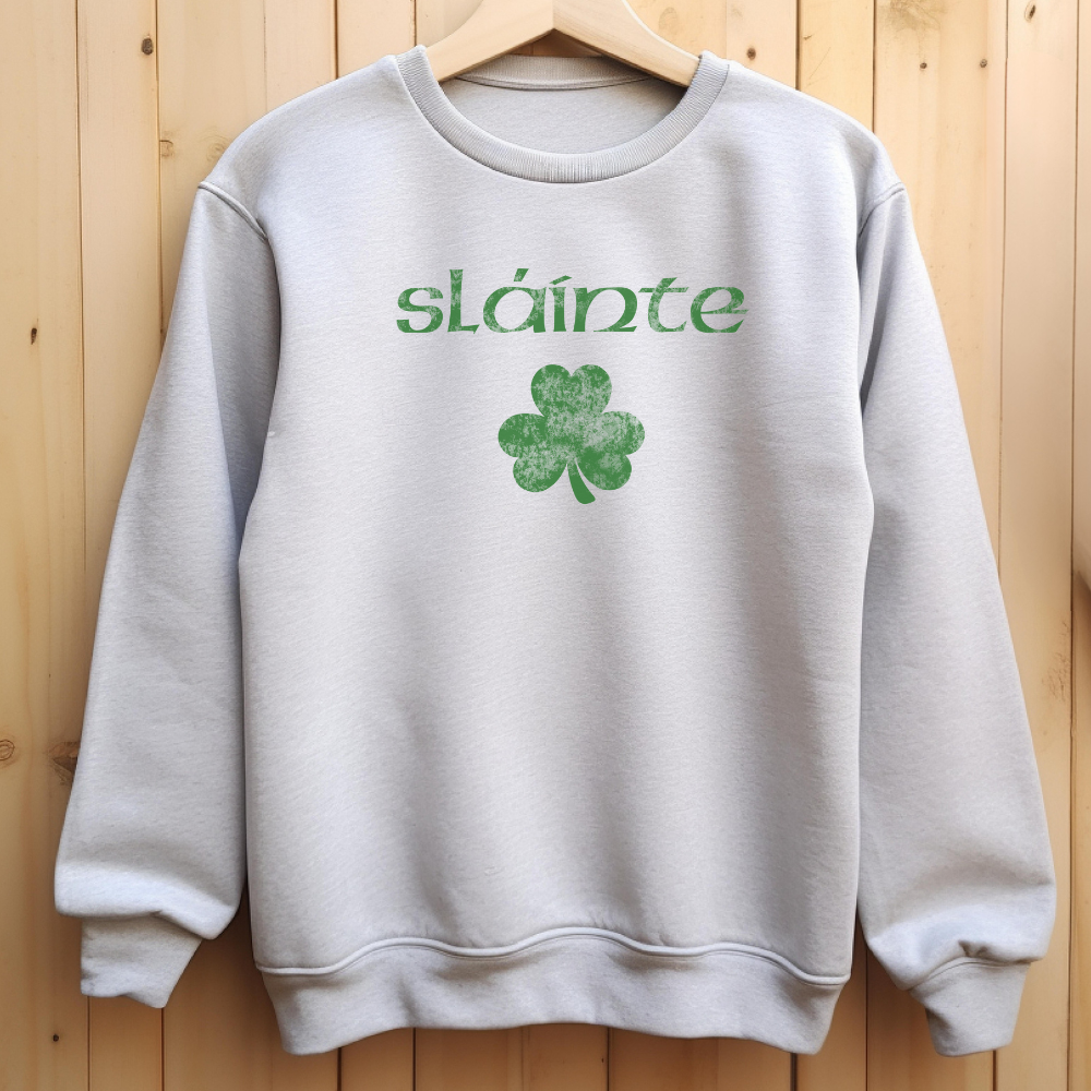 Slainte Shamrock Distressed Font Sweatshirt