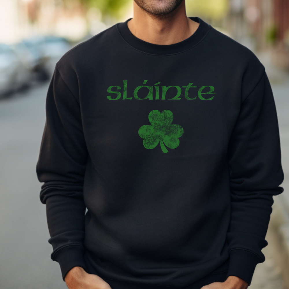 Slainte Shamrock Distressed Font Sweatshirt