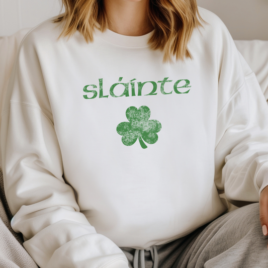 Slainte Shamrock Distressed Font Sweatshirt